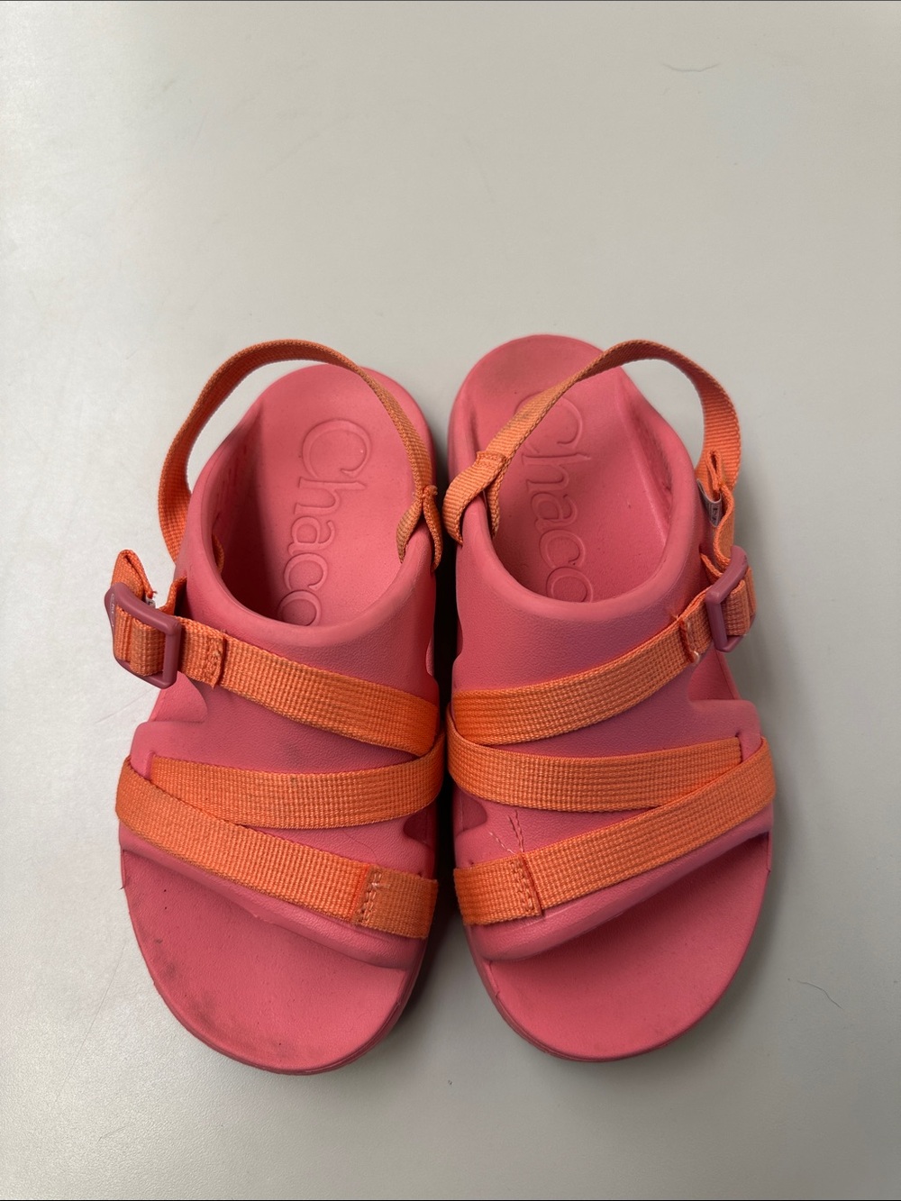 Chaco Pink and Orange Strappy Youth Sandals
